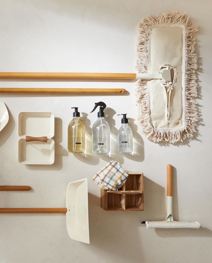 Neatly arranged premium cleaning supplies, sprays, and tools